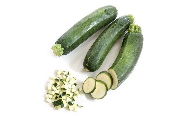 Sliced and cubed zucchini