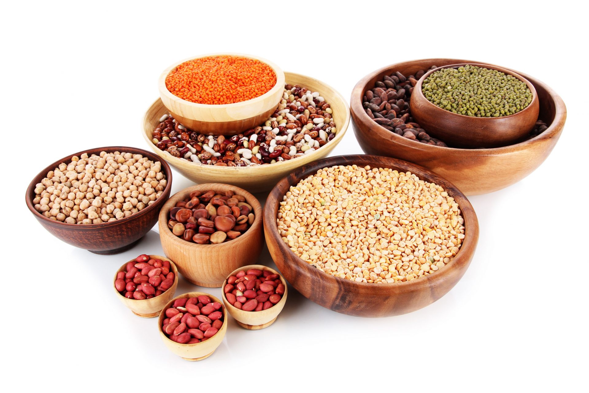 Bowls of legumes and seeds